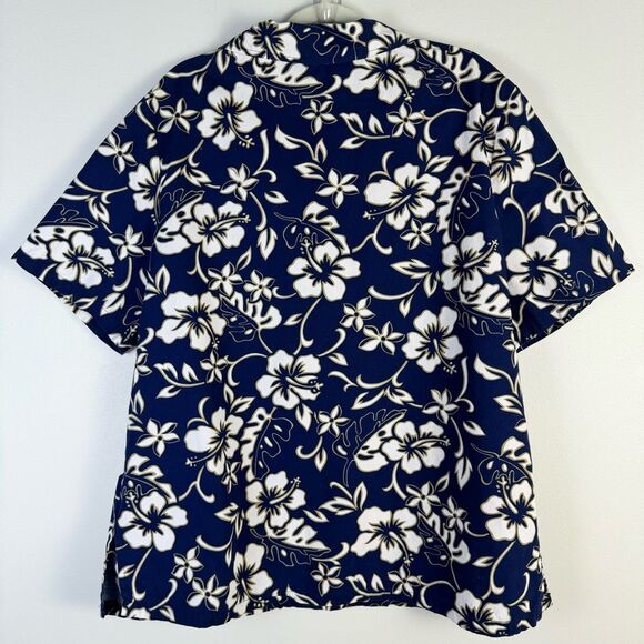 Hilo Hattie Hawaiian Shirt Navy Blue White Tan Floral Bold Button Front Shirt 1X - Picture 6 of 12